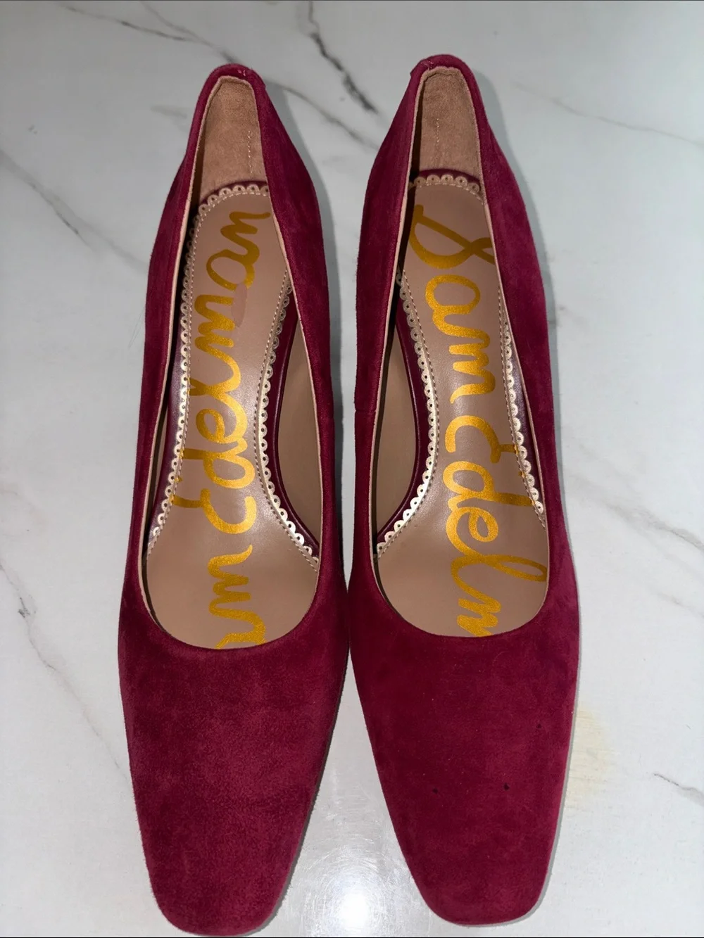 Sam Edelman Burgundy Suede Square-Toe Pumps (READ DESCRIPTION)